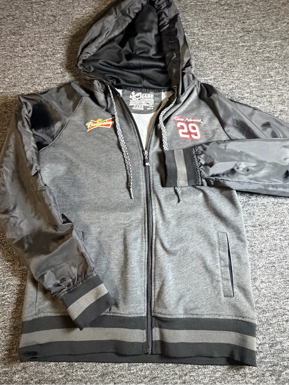 Chase Authentics NASCAR Kevin Harvick #29 Budweiser Gray Hooded Jacket XL